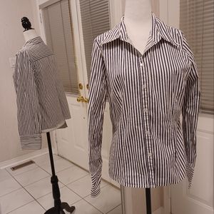 $4 Add-on Striped Fitted Blouse - Size 10-12